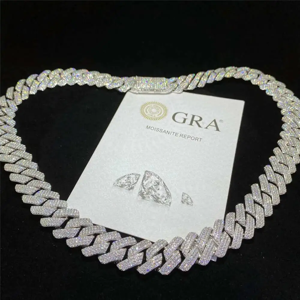 Luxury Wholesale Mens Hip Hop Jewelry 18mm Vvs Moissanite Diamond 18k Gold Plated Cuban Necklace S925 Miami Iced Out Cuban Link