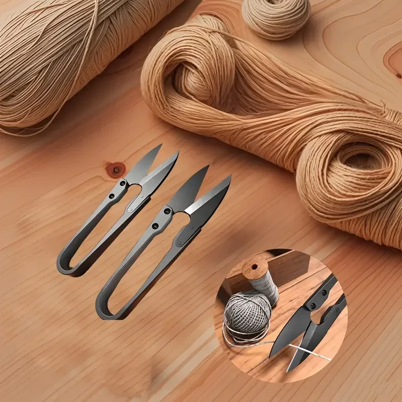 Tijeras elásticas en forma de U de acero inoxidable, tijeras de coser de hilo de aguja para ropa de acero al carbono negro, 2 uds.