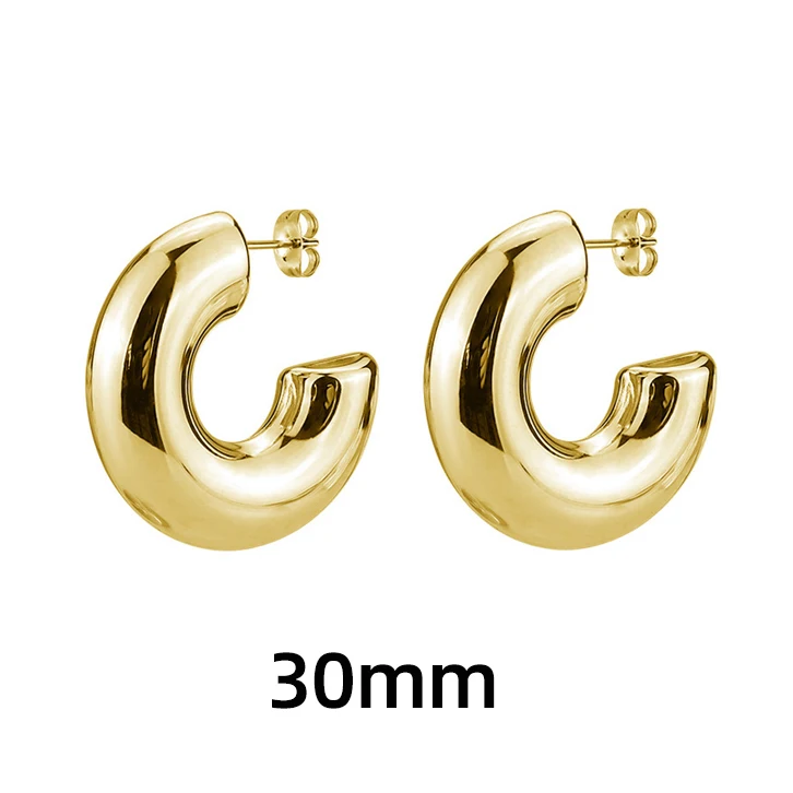 Klassische glatte runde klobige Creolen für Frauen vergoldete Edelstahl C-Form dicke Kreis Ohrringe Modeschmuck