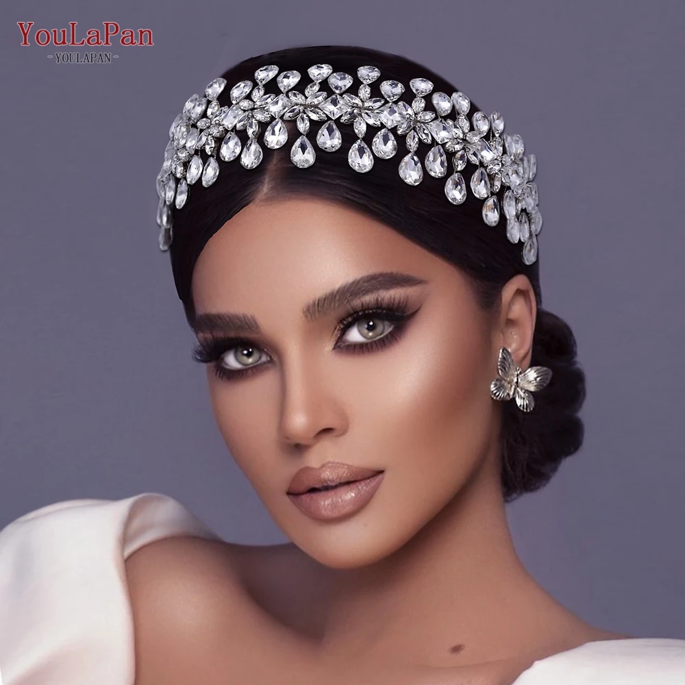 

YouLaPan Silver Crystal Head Hoop Bridal Headdress Women Tiara Wedding Bridal Headwear Rhinestone Headband Hair Jewelry HP354