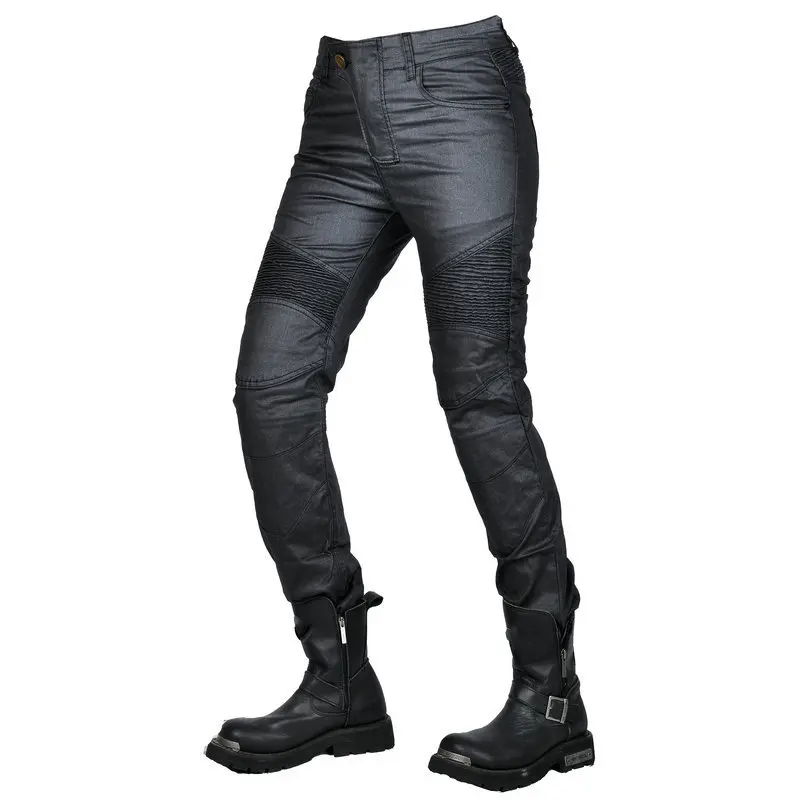 Motorcycle Women's Jeans Retro Slim Coated Motorcycle Racing Riding Windproof and Drop-proof Pants