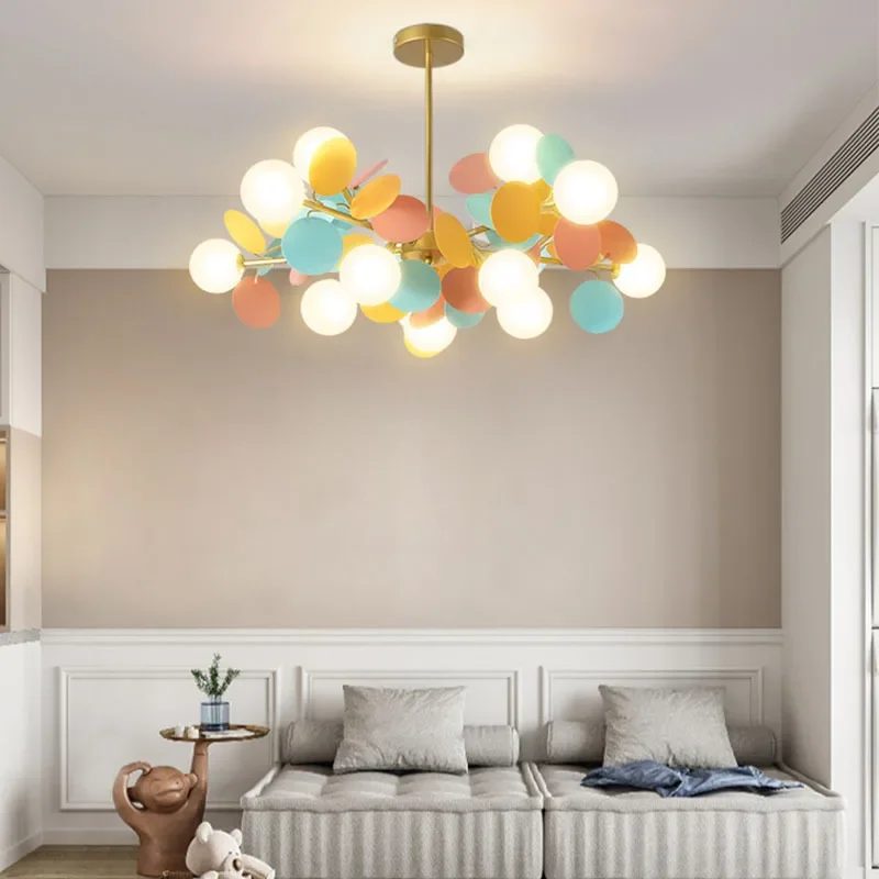 Nordic Living Room Chandelier Led Glass Ball Colorful Children Room Nursery Bedroom Modern Pendant Light Petals Lighting Decor