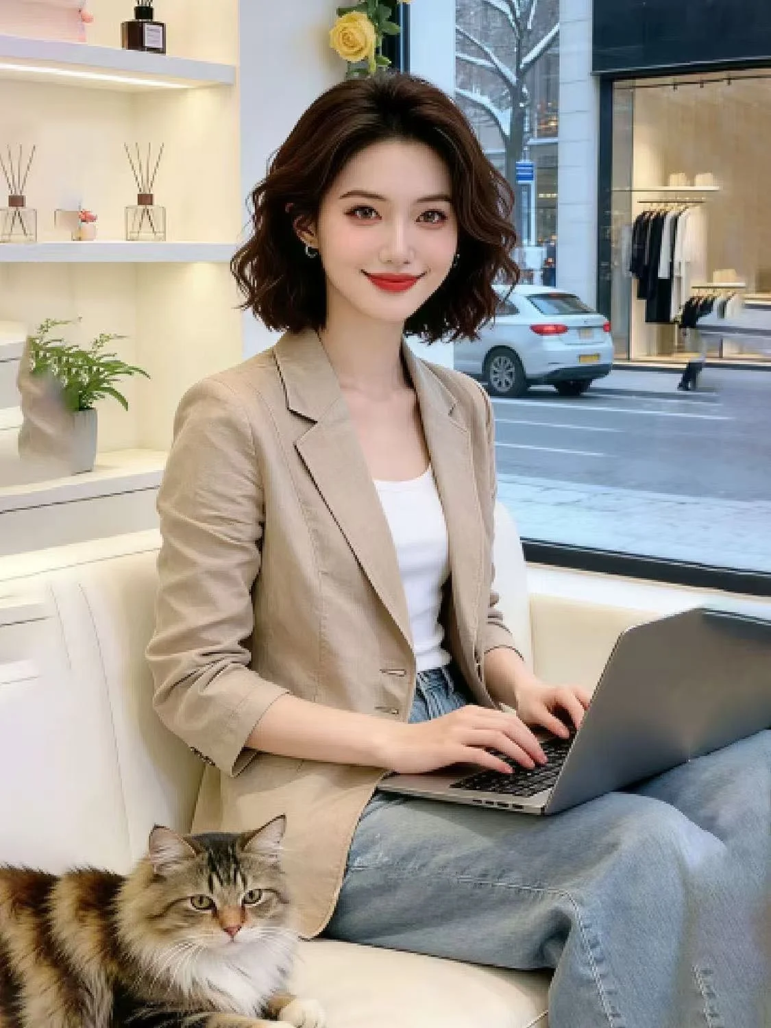Slim Fit Cotton Linen Thin Suit Jacket Women's Style Summer Design Seven Sleeve Outerwear Classic Single Button Closure