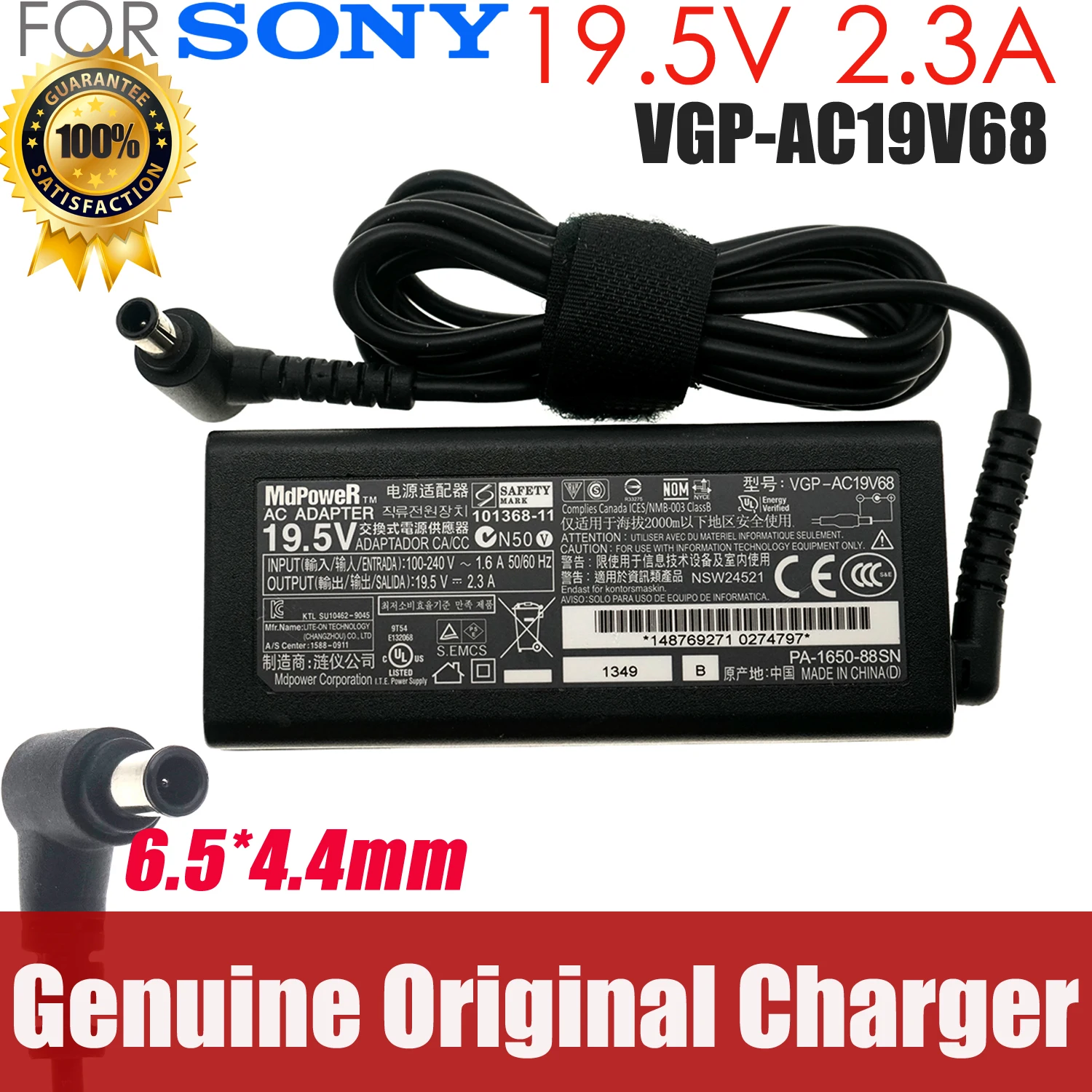 

For Sony Vaio AC Adapter Genuine Power Supply 19.5V 2.3A 45W VGP-AC19V75 ADP-45UD D ADP-45CE B SVF152C29M Power Charger