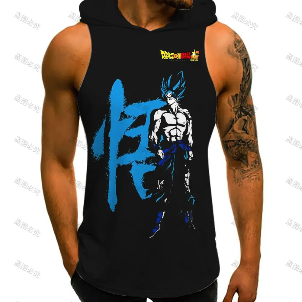 

Dragon Ball Z Men Tank Top Vest With Hood Super Saiyan Sleeveless Shirts Streetwear Men's Clothes Fashion Goku New Anime 2022