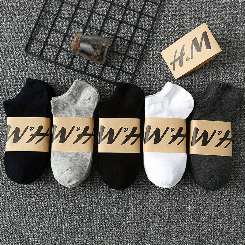 Men's short socks classic black, white and gray men's boat socks shallow socks boat socks casual versatile solid color socks