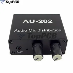 Stereo Mixer Audio Distributor for Headphone External Power AMP Volume Independent Control DC5-19V 2 Inputs 2 Outputs