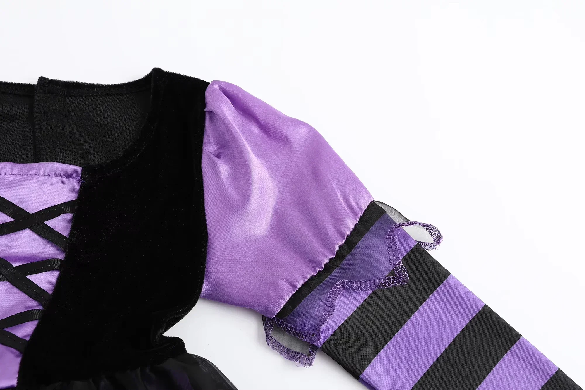 Kinder Mädchen Cosplay Halloween Lila Hexenkleid Kinderkostüme Gothische Kleidung für Karnevalsparty mit Hut Besen Vogel-Outfits – Detail 4