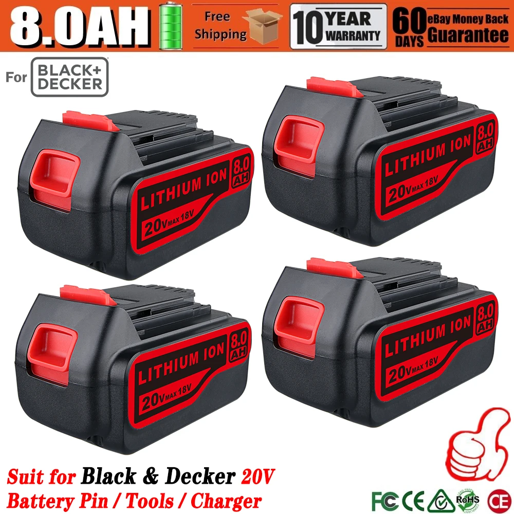 1/2/4 Uds LB2X4020 8.0Ah reemplazar para Black & Decker 20V batería Pin LBXR20-OPE LB20 LBX20 LB2X4020-OPE traje para herramientas inalámbricas