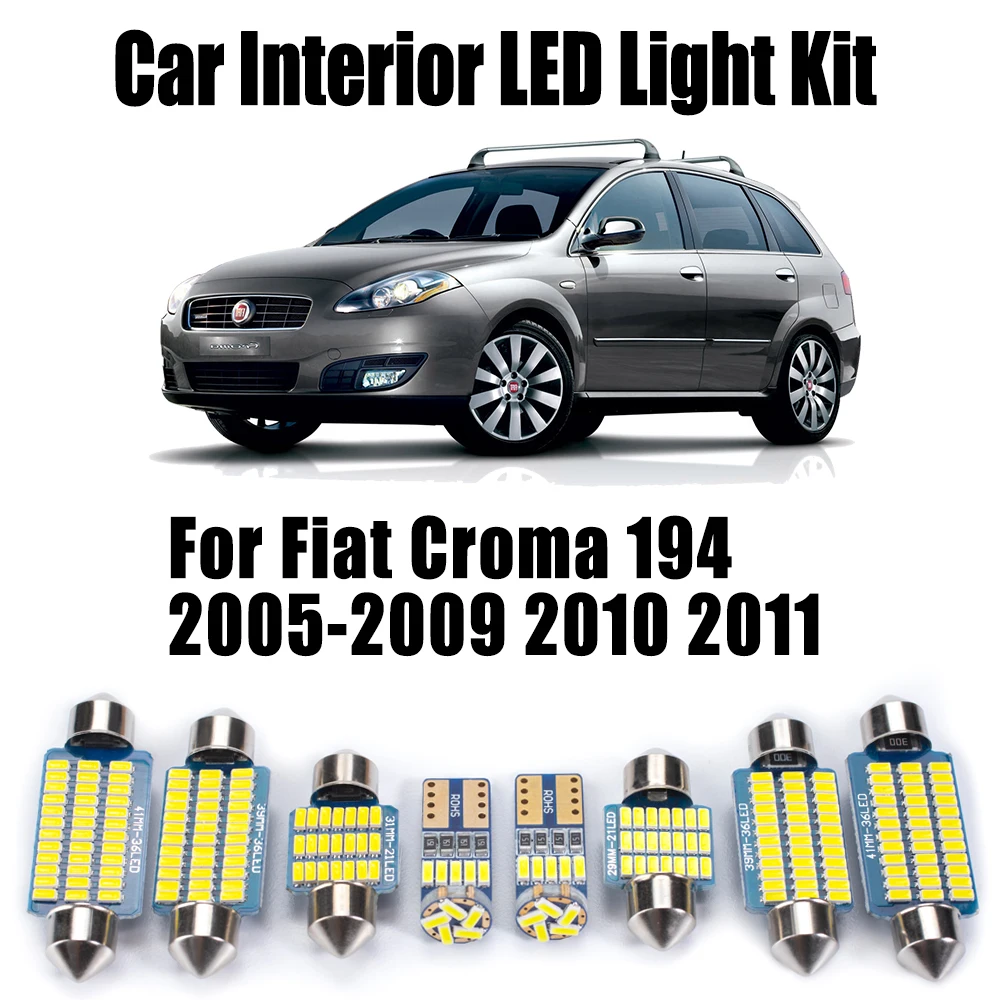

12Pcs For Fiat Croma 194 2005-2008 2009 2010 2011 Car Accessories Canbus LED Interior Map Dome Reading Bulbs Trunk Light Kit