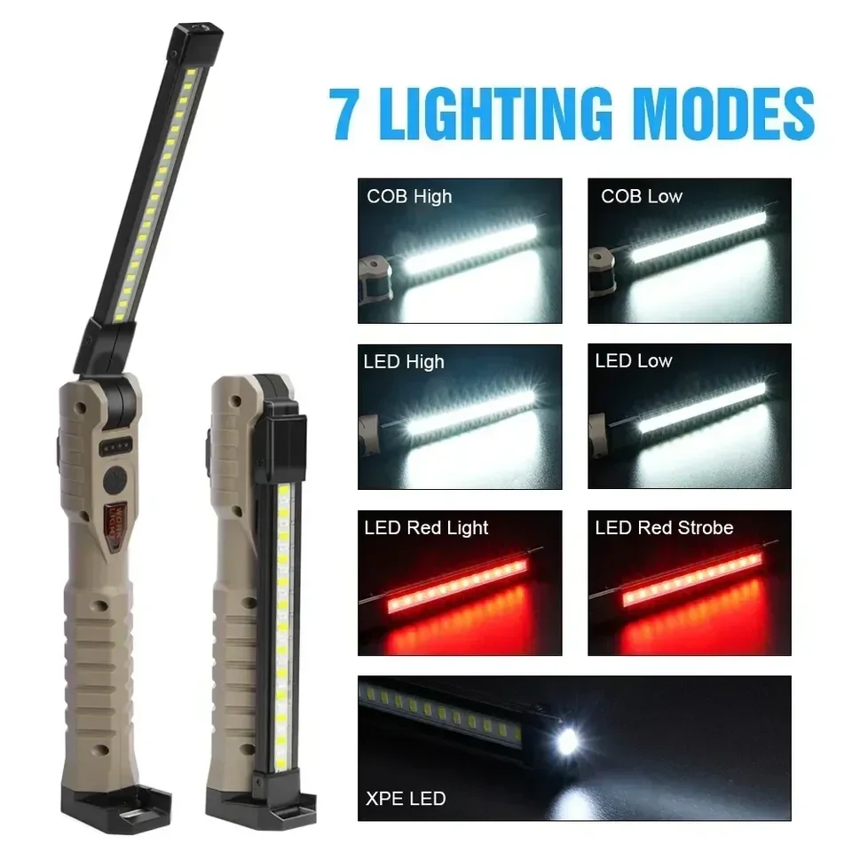 

F2 Folding COB XPE LED Work Light Handheld Flashlight Built-in Battery Lamp Torch Emergency Car Inspection Lamp Red SOS Strobe