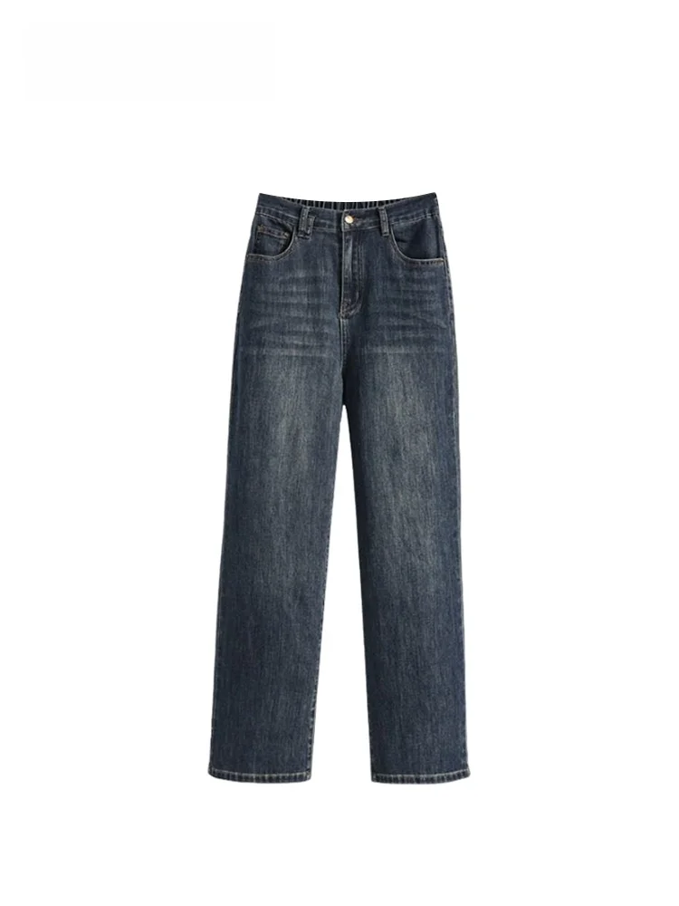 

High Waist Straight Leg Denim Jeans plus Size Women's Early Spring New Sle Slimming Retro Versatile Pants Casual Cotton Blend