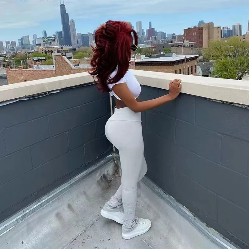 Tight Fitting High Waisted Jogging 2023 Women Y2K Pencil Pants New Solid Color Ruched Stacked Sweatpants Fashionable Casual