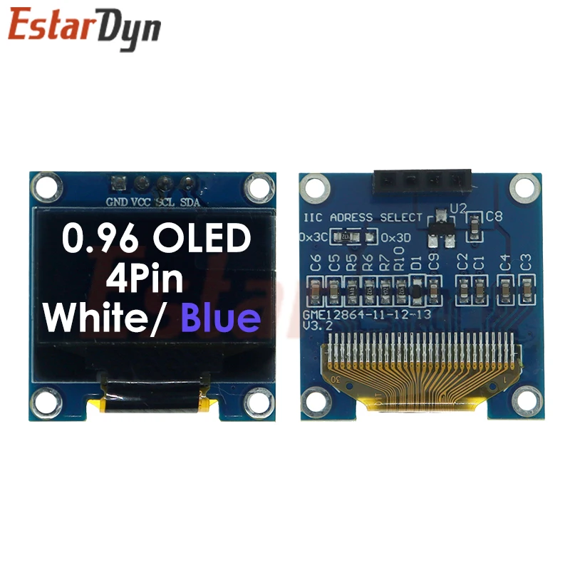 0.96 inch OLED RoHS Module 2.54mm Connecting Terminals  IIC I2C Communicate White/Blue Color 128X64 0.96" OLED