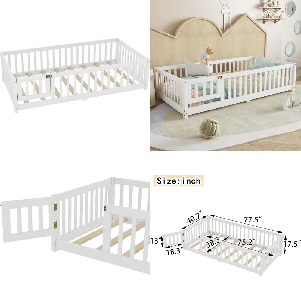 

Twin-Sized Montozzi Bed with Slats, Storage, and Door - Ideal for Kids, Easy Assembly (White)