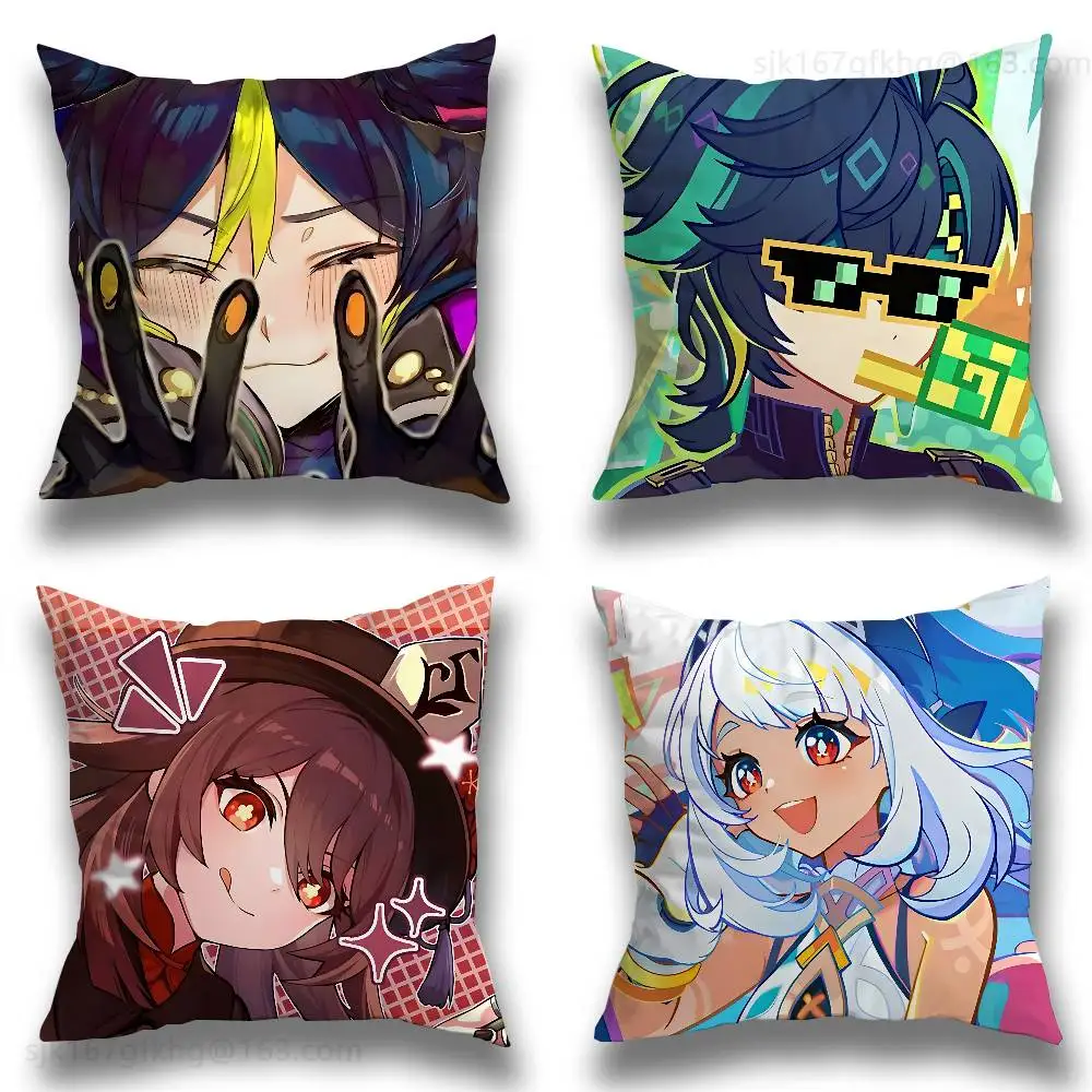 

Genshin Impact Pillow Case Anti-dustmite Pillowcase Invisible zipper silky short plush Sofa cushion cover