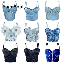Blue Crop Tops Luxury Wedding Party Club Beach Women Tank Top 2026 Summer New Y2K Sweet Cute Sexy Corset Bustier Streetwear