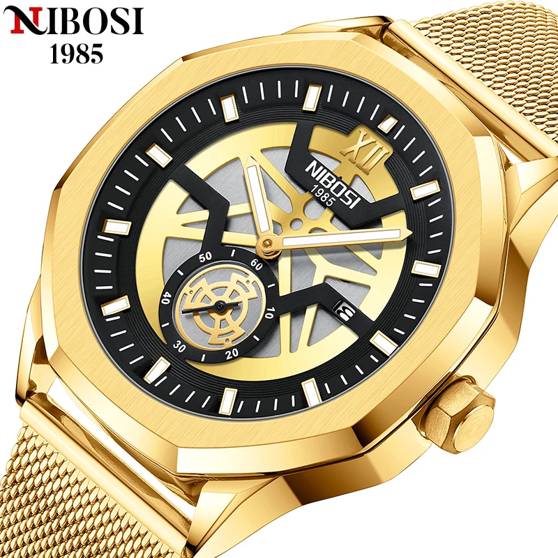 

NIBOSI Relogio Masculino Brand Luxury Sports Mesh Quartz Mens Watches Stainless steel Chronograph Wristwatch Reloj Hombre