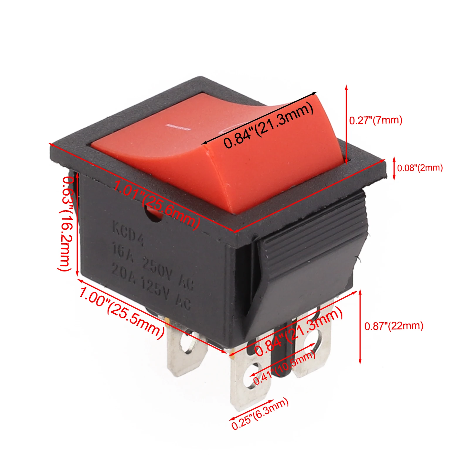 16A Power Switch 4-Pin Power Button Long-Lasting Performance Red Light Indicator Secure And Reliable Connections