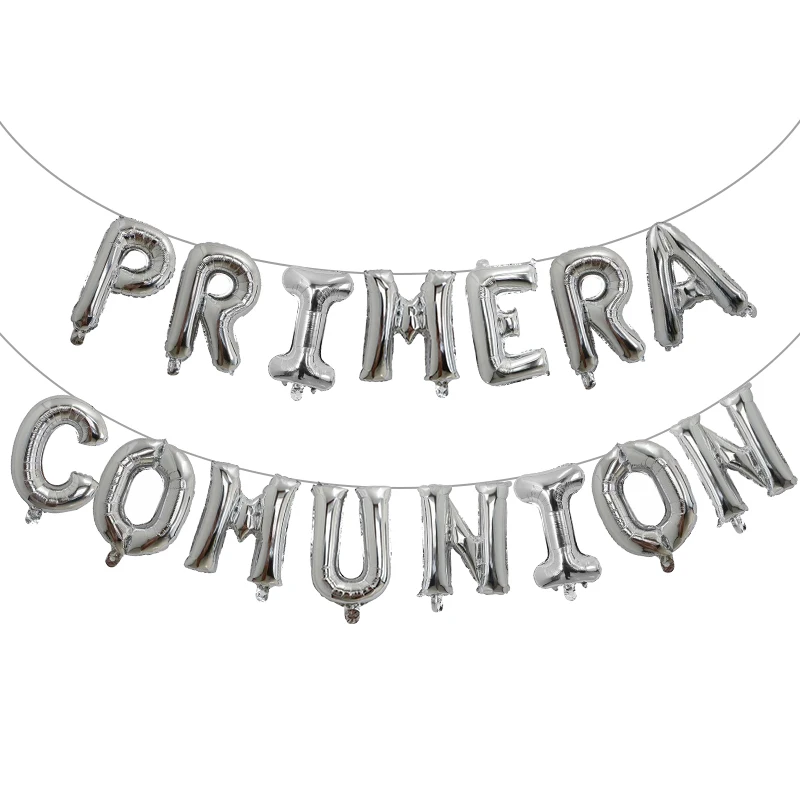 Décoration de première communion, ballons en feuille d\'or rose, bannière, communion de Primera espagnole, banderole suspendue, décor de cérémonie de