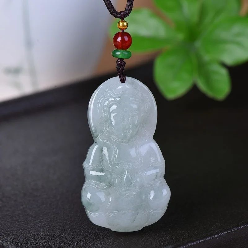 Natural Tianshan Green Four Arms Guanyin Pendant White Jade Maitreya Buddha Necklace Pendant Men's and Women's