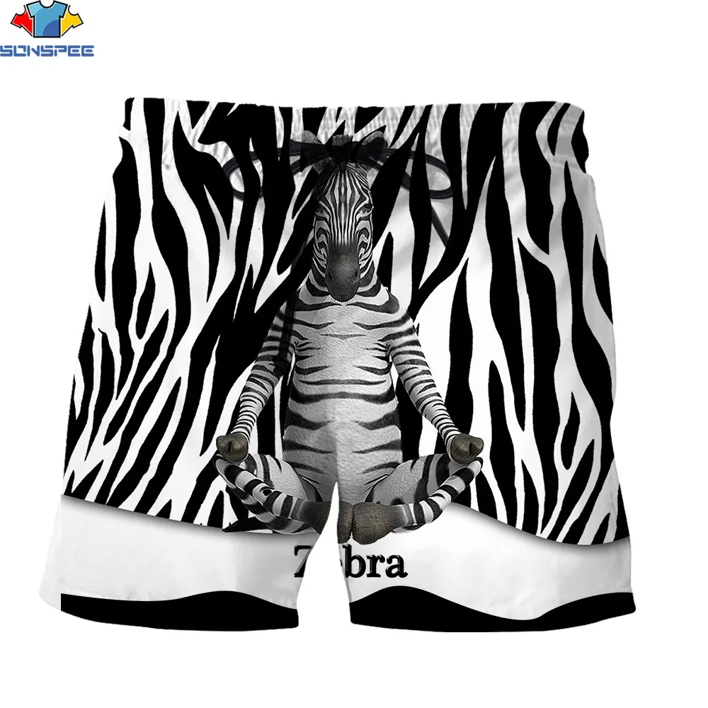 SONSPEE pantaloncini da uomo estivi con stampa 3D Fun Zebra Head Animal Fur Pattern strisce bianche e nere Beach Party Fashion Beach Shorts