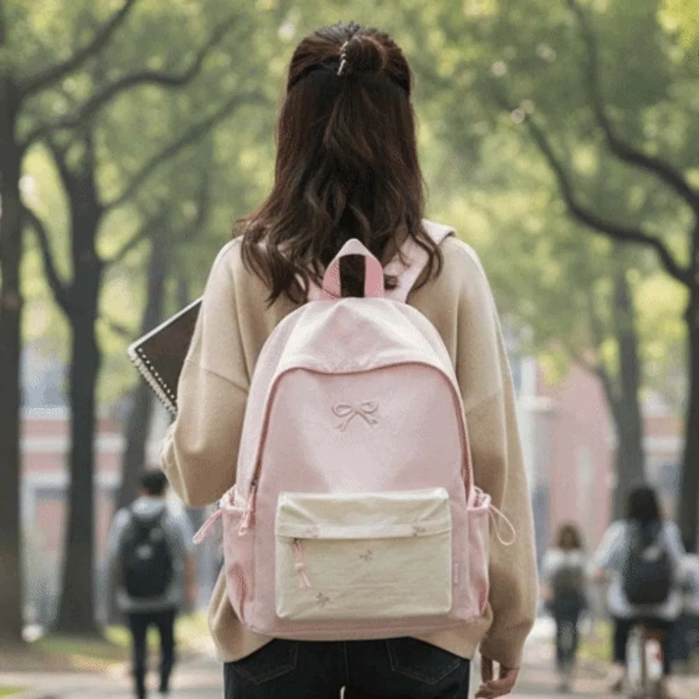 

Daypack Canvas Bow Backpack Casual Contrast Color Students School Bag Scratch Prevention Durable Large Capacity Backpack Daily