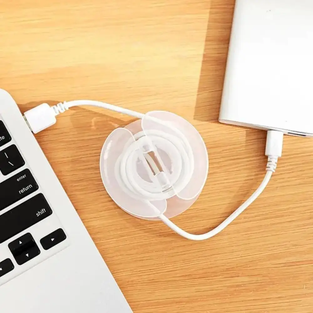 

4 pcs Wear-resistant Cord Organizer Wire Management Hook Round Storage Case Self Adhesive Transparent Wire Fixing Clip Desk