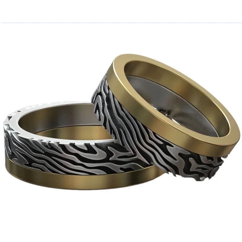 Cincin Kawin Motif Damask Mokume Gane 7-10g, Emas 925 Perak Sterling Solid untuk Pasangan