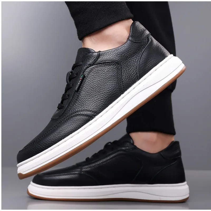 Fashion Cowhide Platform Men's Board Shoes Spring Autumn Soft-soled Non-slip Men's Sneakers Designer Casual Male Leather Shoes