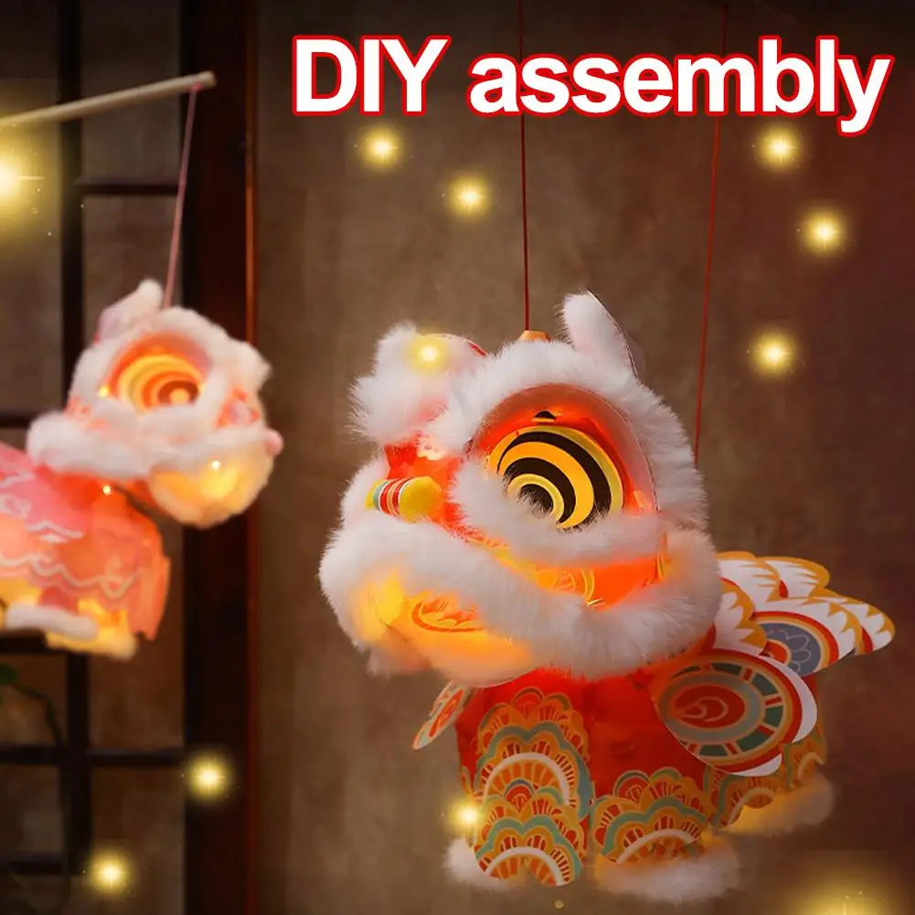 DIY Leeuwendans Lantaarn Kit Chinees Nieuwjaar Decoratie met LED-verlichting Wuivende Hoofd PVC Materiaal Familie Ambachtelijke Activiteit