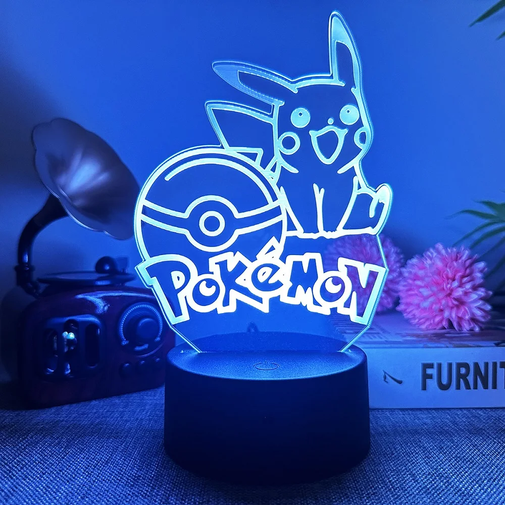 Pokemon Pikachu LED 3D Night Light Toy 7 Colors Anime Figures Kawaii Pikachu Table Lamp for Children Bedroom Decor Birthday Gift