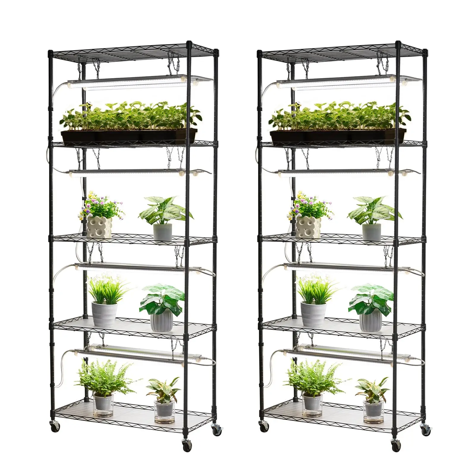 71 Inch Indoor Plant Stand with Wheels 192W 5000K Full Spectrum Grow Lights Heavy Duty Metal Plant Shelf for seed Starting Flower Pot Display Rack