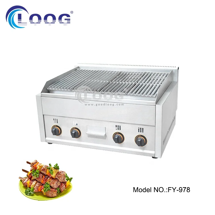 High Quality Kitchen Equipment Commercial Gas Lava Rock Grill Machine Counter Top Gas BBQ Grill