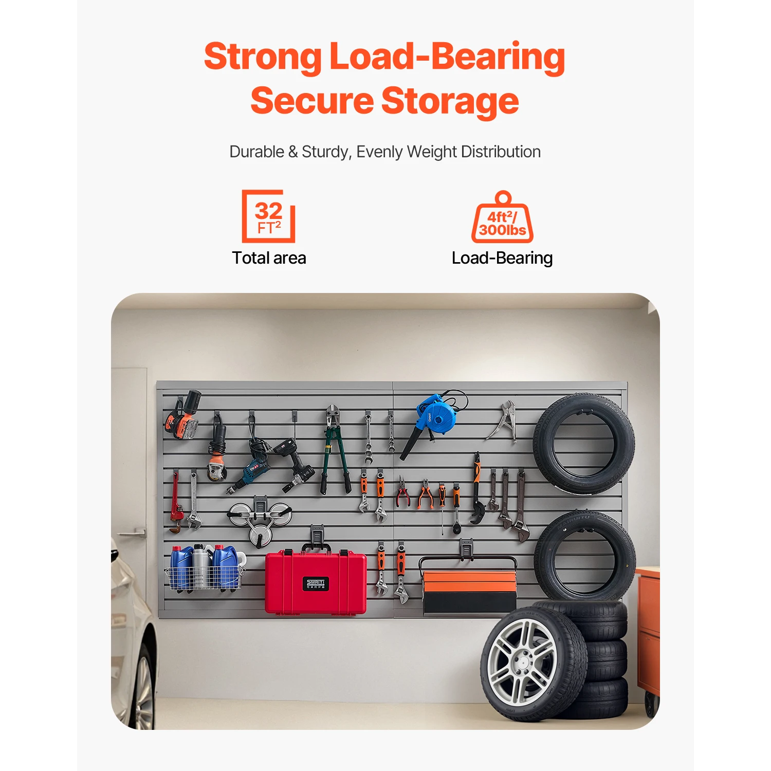 SucceBuy 8x4ft White/Grey Slat Wall Paneling PVC Garage Slatwall with Accessories Adjustable Tool Storage Panel Fits for Display