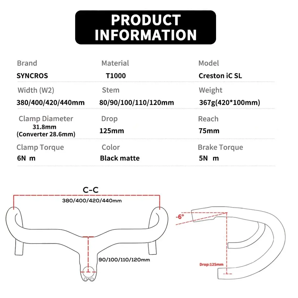 SYNCROS Road Bicycle Handlebar Creston IC SL OEM Integrated Cables for Mechanical and Electronic Equipment iC Cockpit