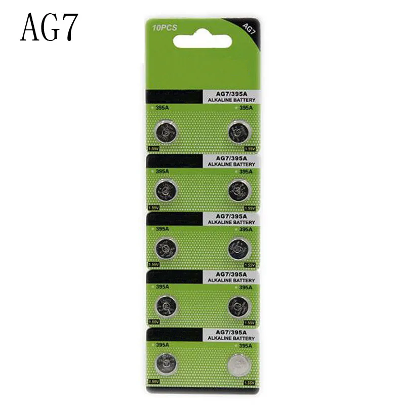 10PCS/LOT AG7 LR927 395 SR927SW 195 399 batteries 1.55V alkaline battery for Electronic Watch.