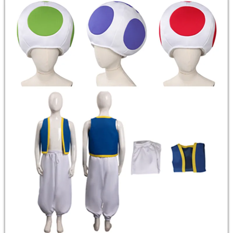 Kinopio Cosplay Hat Kids Boys Toad Costume Bros 2 Mushroom Cap Fantasia Vest Pants Halloween Carnival Party Disguise Outfits