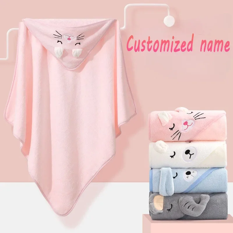 Personalized Baby Name Cartoon Animal Baby Bath Towel Soft Newborn Hooded Towel Blanket Bathrobe Custom Baby Bathrobe Gift 0-12M