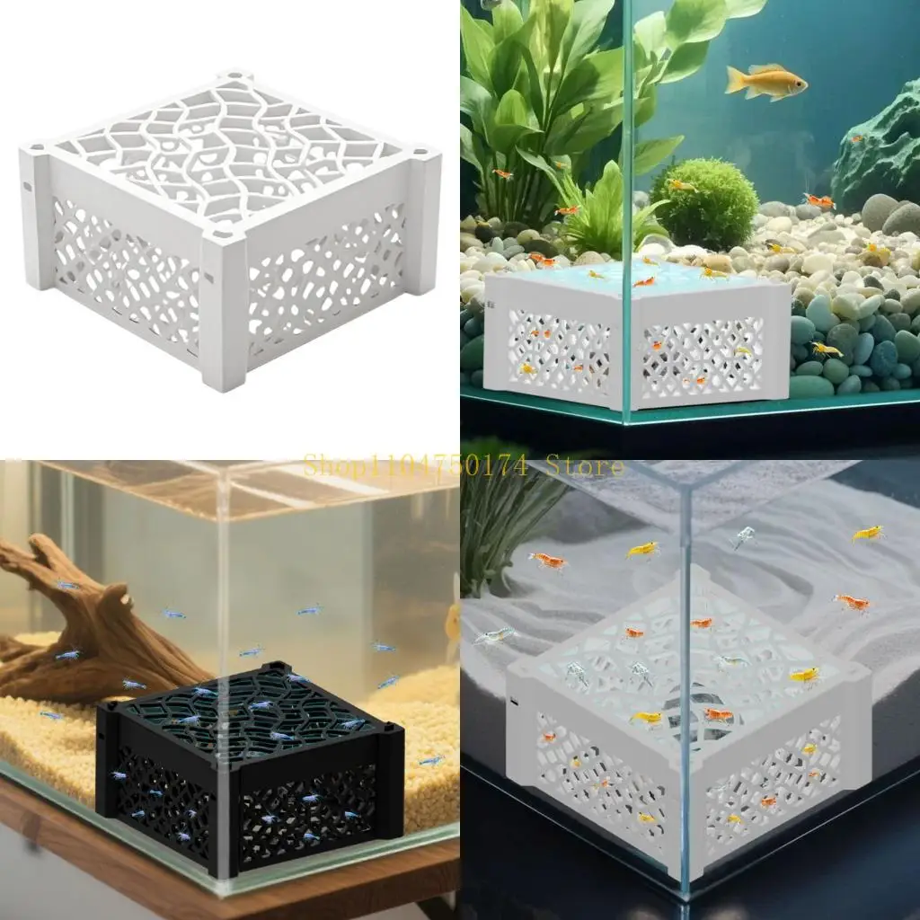 Perforated Shrimp Shelter with a Square Plastic Enclosure for Home Aquariums, Plant Displays, and Underwater Arrangements Top