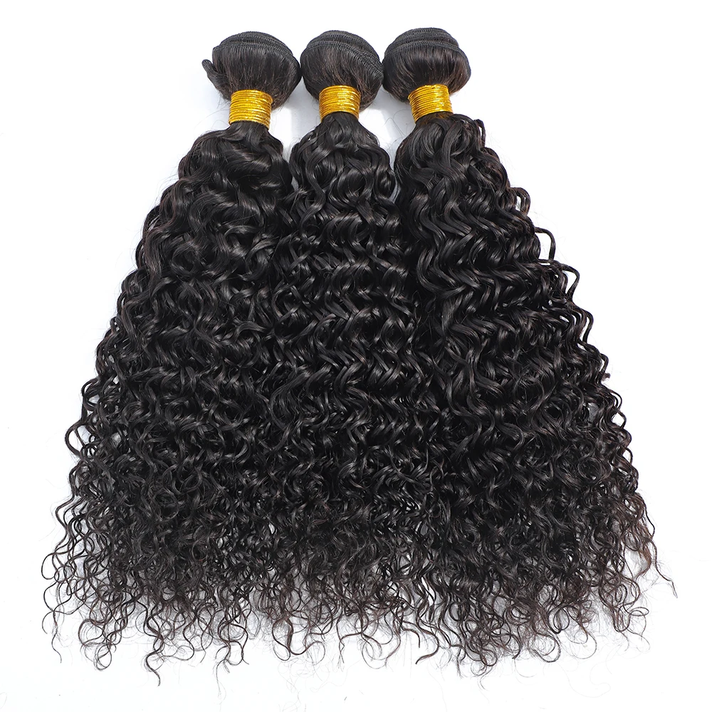 Extensiones de cabello rizado brasileño 7A, 3 mechones de cabello humano virgen 100% sin procesar, Color negro Natural