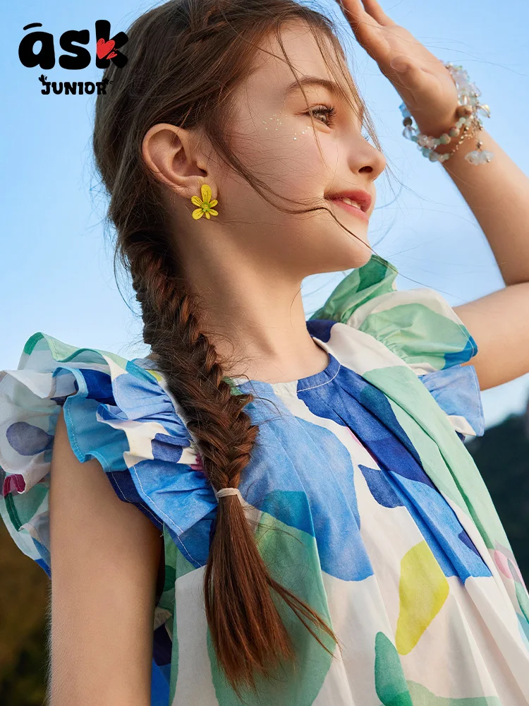 فستان بتصميم مطبوع بالكامل على طراز منتجع شاطئ البحر للفتيات من توين #5