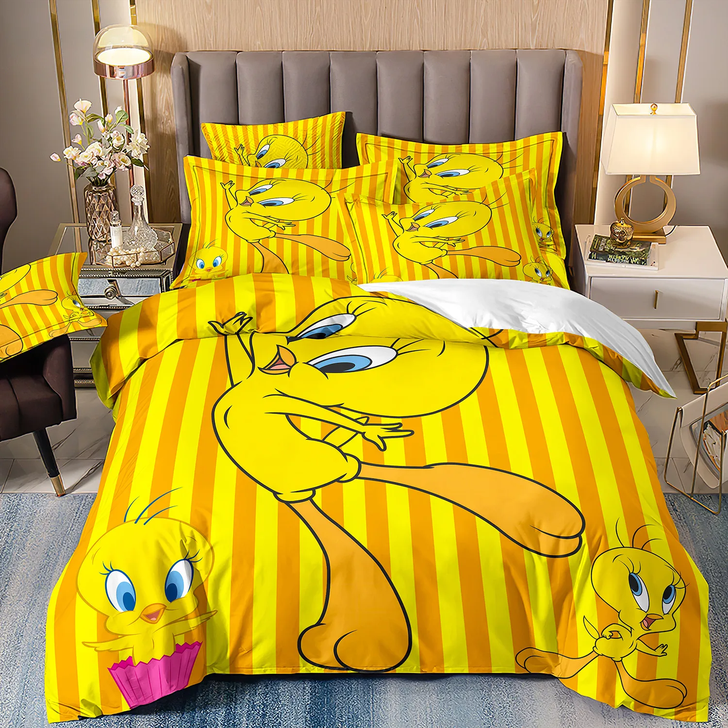 Cartoon T-Tweetys Bird Duvet Cover 3D Printed Tweetys Bird Bedding Set Pillowcase Boys Girls Twin Queen King Size Quilt Cover