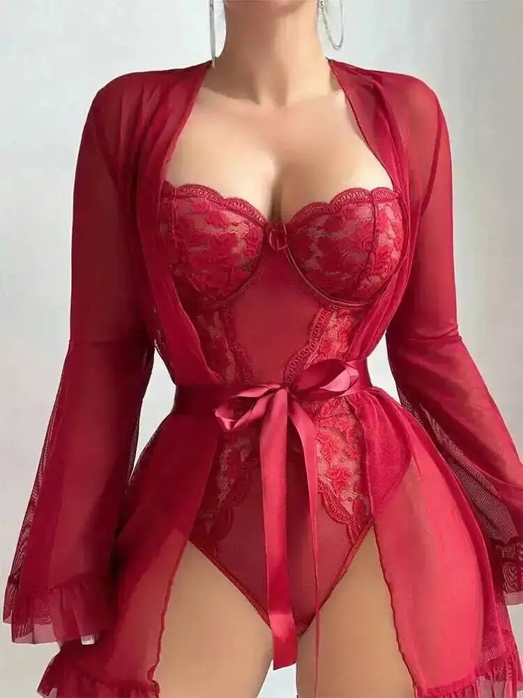 Body Sexy avec broderie de fleurs transparentes, couleur unie, décolleté en V profond, pur désir, charmant, Style élégant, body fin pour femme, TJLQ