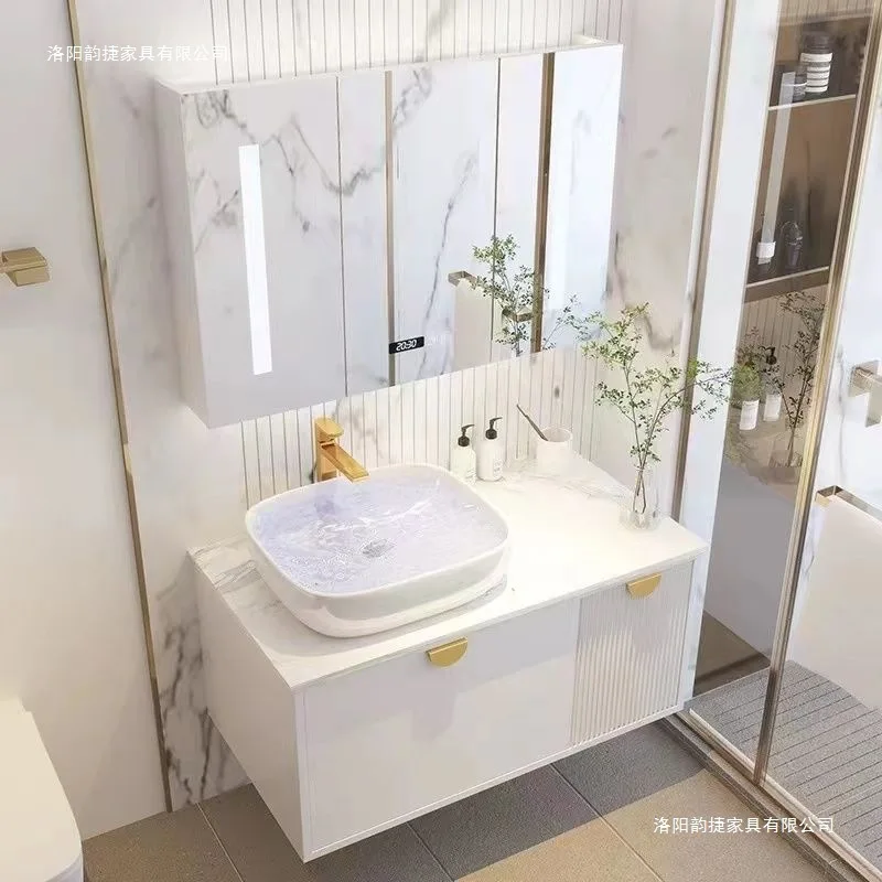 Yjq rock slab bathroom counter basin bathroom cabinet ceramic integrated small apartment wash basin combination bathroom cabinet