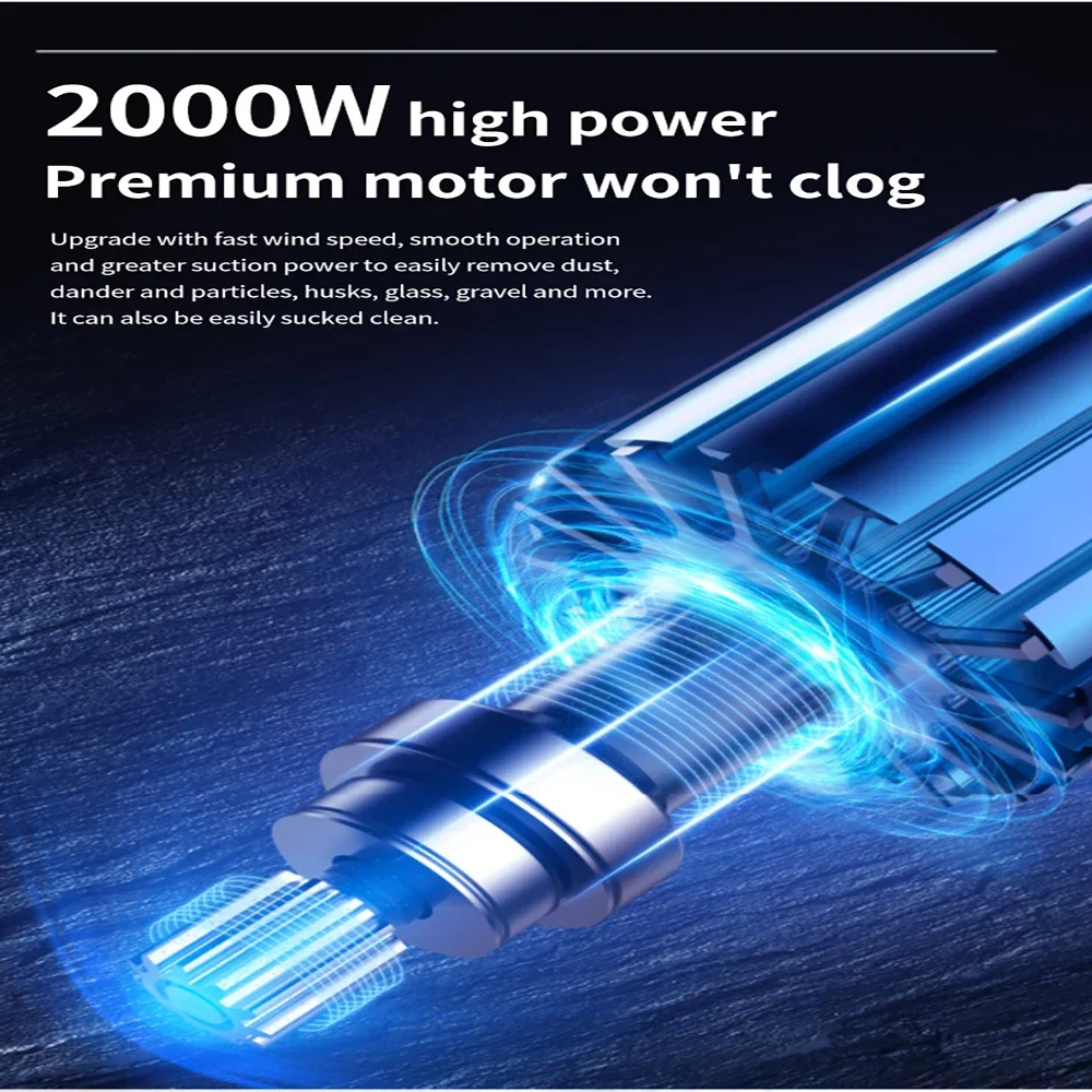 2000W Household Silent Vacuum Cleaner, Strong Suction, Replaceable Brush Head, for Carpet and Floor, Dead Corner Under Sofa