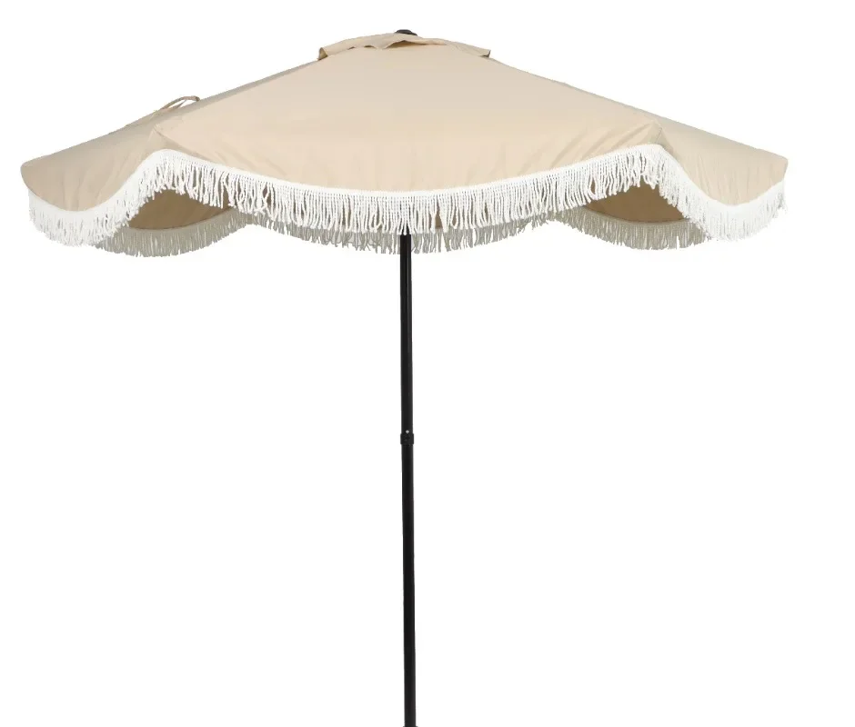

7.5' Beige Scallop with Cream Fringe Patio Umbrella Free shippment
