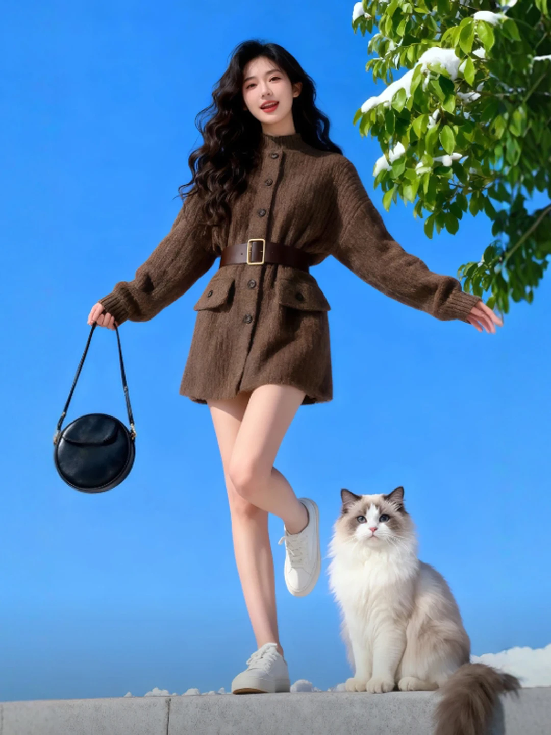 

Retro Ladylike Sle Knitted Slim Fit Dr Faionable Waist-Cinching Winter Long Sve Cotton Knit Dr for Women