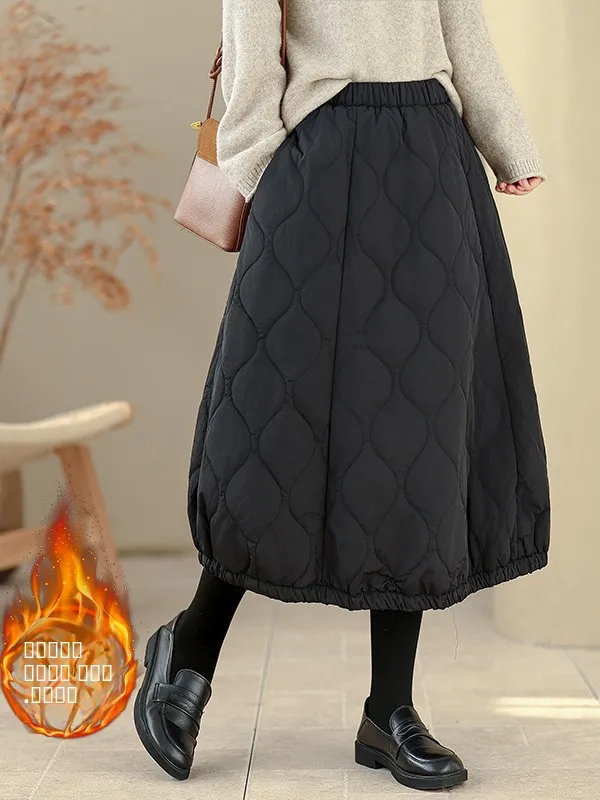 Thened القطن f تنورة مرونة الخصر منتفخ Sle منتصف طول شتاء جديد وصول عادية فضفاضة تناسب ارتداء اليومي تنورة #5