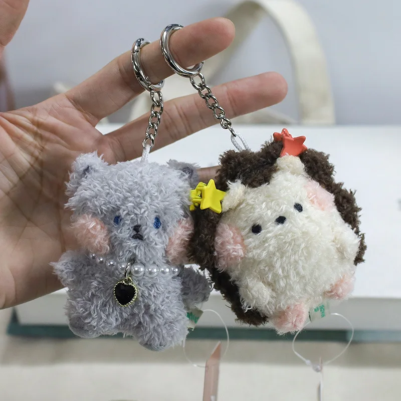 Cartoon Animal Mini Plush Doll Keychain Furry Hedgehog Pendant Keychain Cute Fox Stuffed Keychain Kawaii Keyring Gifts Wholesale